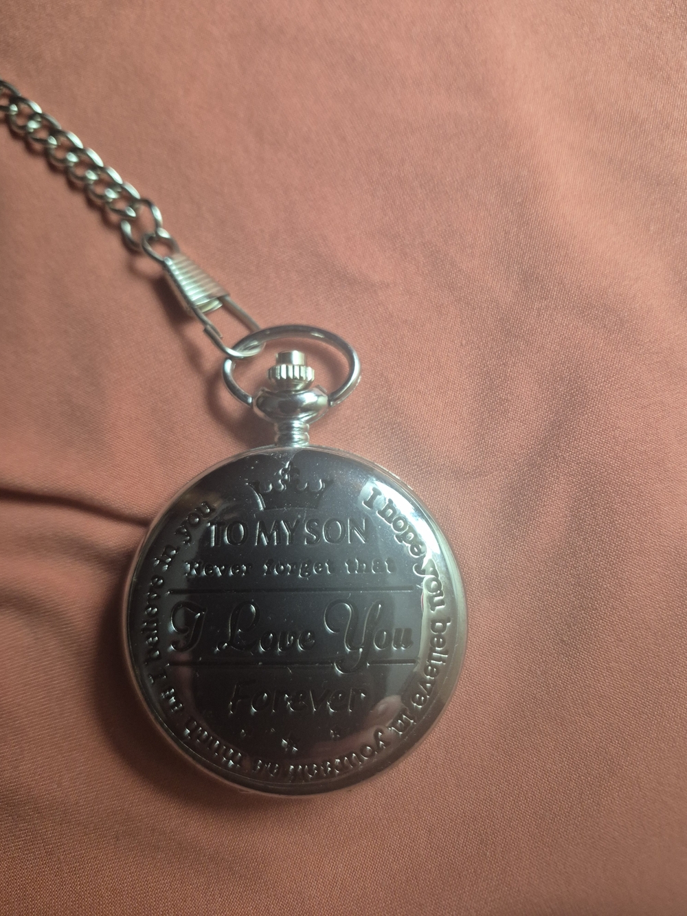 Men's Silver Pocket Watch Necklace - I Love You Engraved